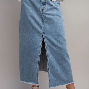 Denim Midi Skirt with Front Slit